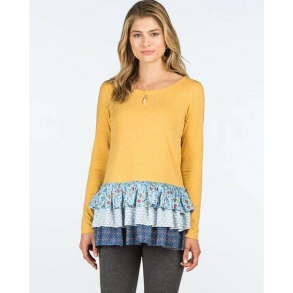 Matilda Jane Small Goldenrod & Blue Top Ruffle Hem